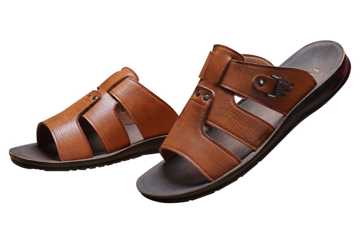 FFL Cognac Vegan Leather Slide Sandals JK-06